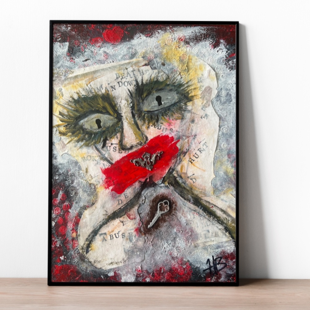 Woman Locked & Silenced Original Mixed Media Art | 12x9.5